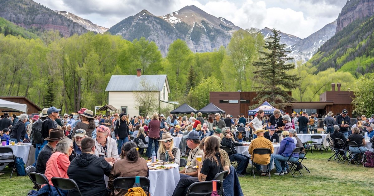 people outside at Mountainfilm Award ceremony in Telluride